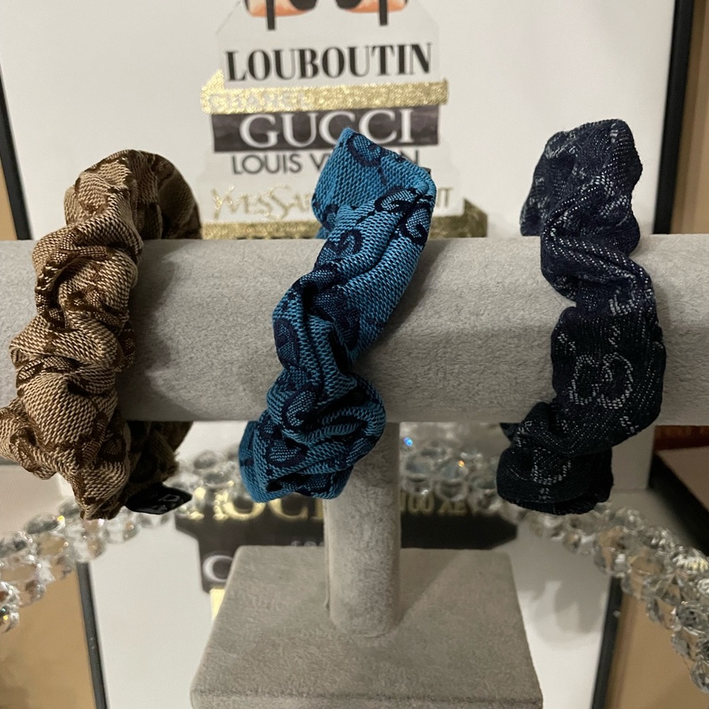 Fashion Brown and tan designer Patterned Scrunchie - Picture 3 of 3